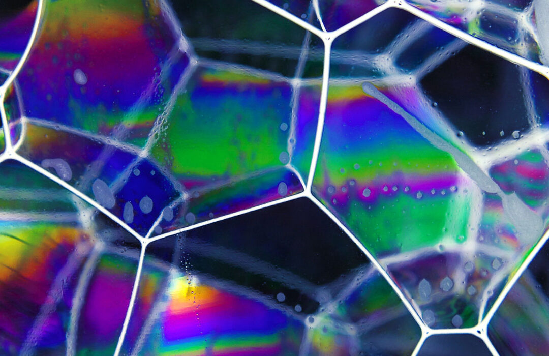 close up of soap film bubbles